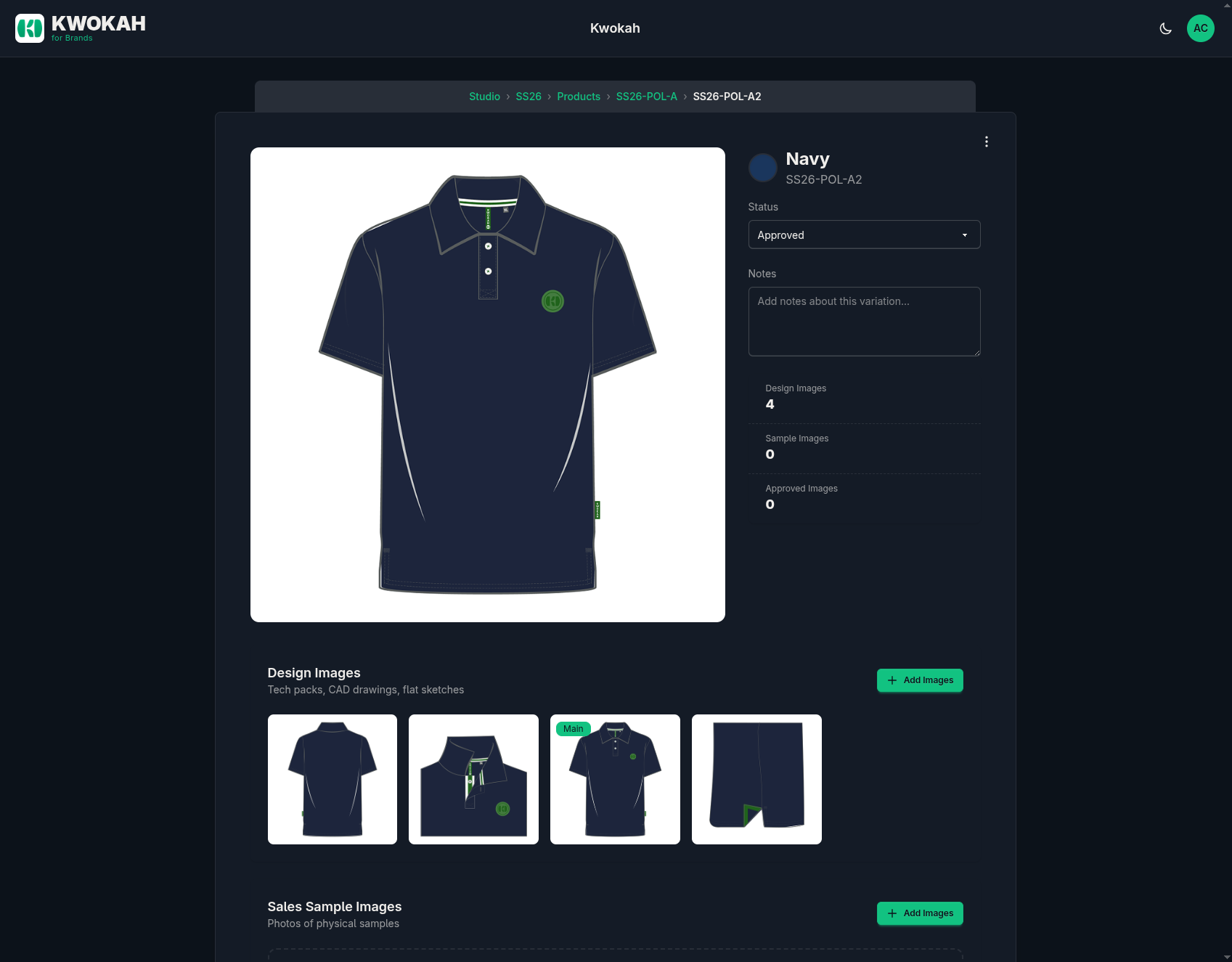 Kwokah variation detail with design images and stage tracking